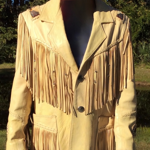 Men's Authentic Vtg Native American Western Style Cowboy Leather Jacket w/Fringe - Picture 1 of 12